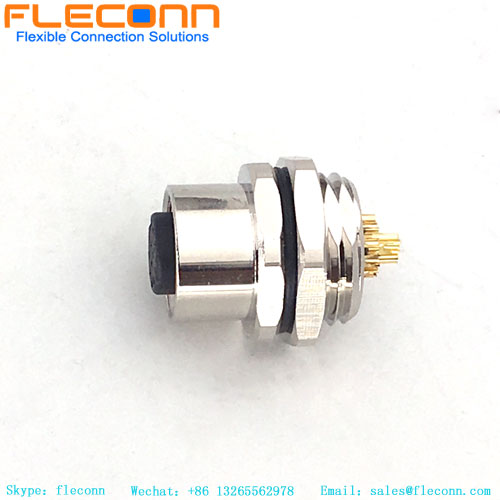 Conector hembra M12 de 12 pines con codificación A, tipo montaje en panel, conector de bloqueo trasero