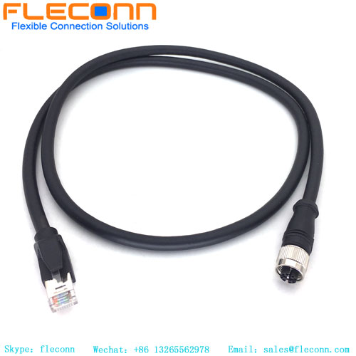 M12 al cable RJ45, cable de Ethernet PUR blindado SFTP trenzado de 4 pares de CAT5E CAT6A 24AWG 26AWG