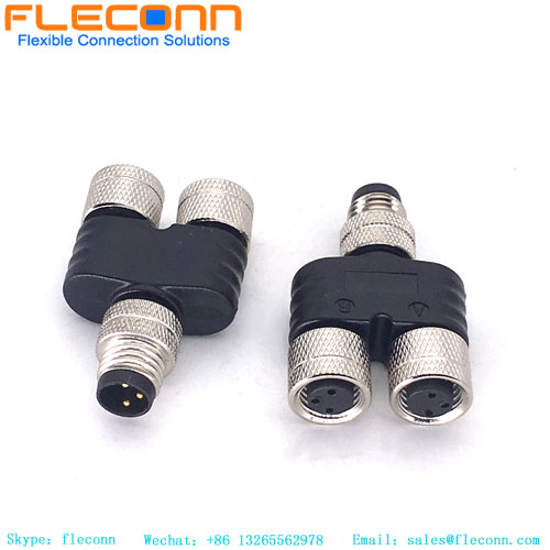 Conector M8 Y tipo 3 pines macho a divisor hembra doble