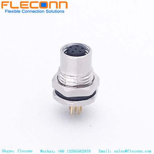 Conector PCB de montaje en panel frontal M8 de 6 pines