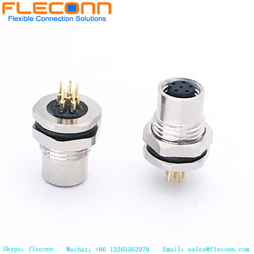 Conector PCB de montaje en panel frontal M8 de 6 pines