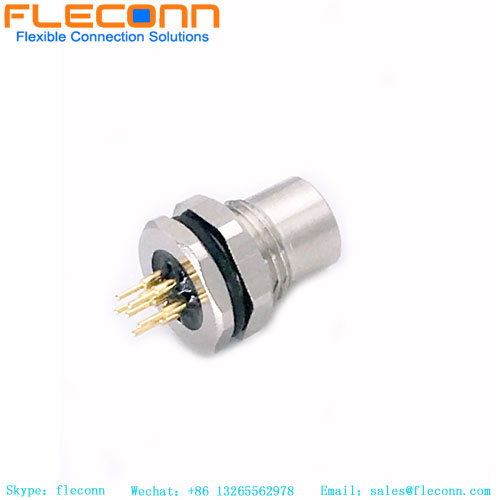 Conector PCB de montaje en panel frontal M8 de 6 pines