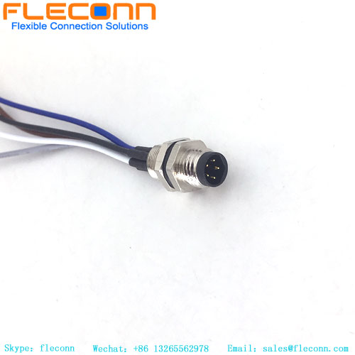 Conector de montaje en panel frontal de 5 postes con código B M8 con coletas de alambre soldadas