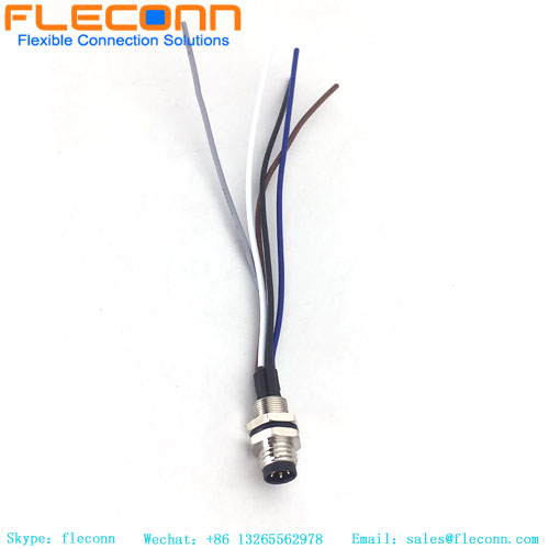 Conector de montaje en panel frontal de 5 postes con código B M8 con coletas de alambre soldadas