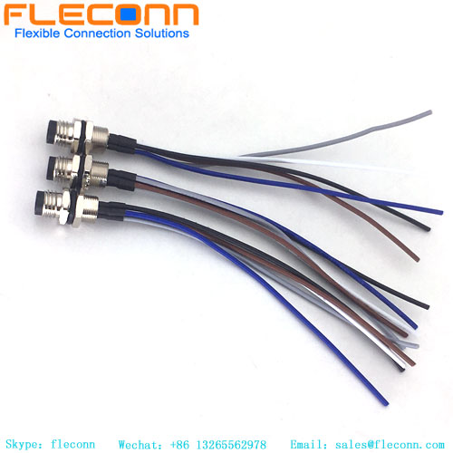 Conector de montaje en panel frontal de 5 postes con código B M8 con coletas de alambre soldadas