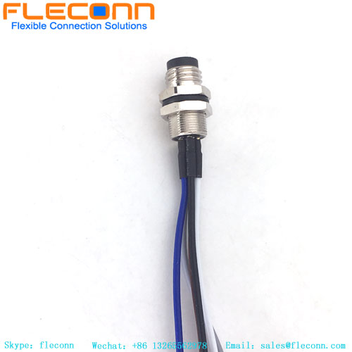 Conector de montaje en panel frontal de 5 postes con código B M8 con coletas de alambre soldadas