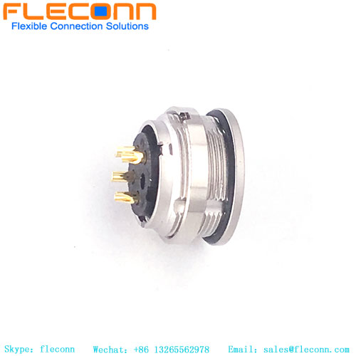 Conector de montaje en panel hembra con codificación M16 A con 4 contactos, montaje trasero