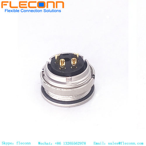 Conector de montaje en panel hembra con codificación M16 A con 4 contactos, montaje trasero