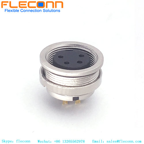 Conector de montaje en panel hembra con codificación M16 A con 4 contactos, montaje trasero