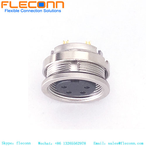 Conector de montaje en panel hembra con codificación M16 A con 4 contactos, montaje trasero