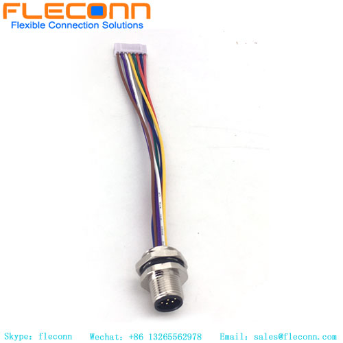 Conector impermeable M12 Ip67, cable macho de 5 pines, circular, conector de montaje en panel de plástico con código