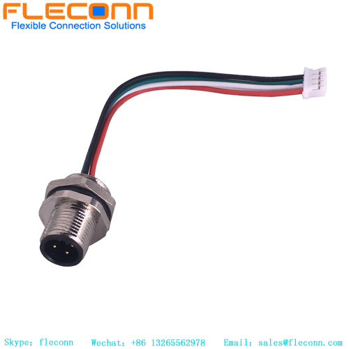 Conector impermeable M12 Ip67, cable macho de 5 pines, circular, conector de montaje en panel de plástico con código
