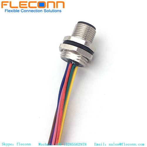 Conector impermeable M12 Ip67, cable macho de 5 pines, circular, conector de montaje en panel de plástico con código