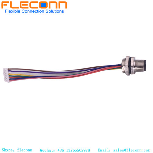 Conector impermeable M12 Ip67, cable macho de 5 pines, circular, conector de montaje en panel de plástico con código
