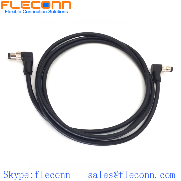Cable del conector macho del Pin de la prenda impermeable IP68 M8 4, cable del conector moldeado TPU del ángulo de 90 grados
