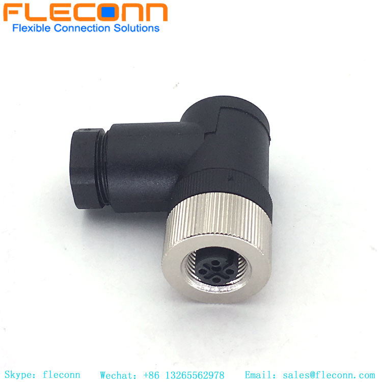 Conector M12 de 5 pines, carcasa de plástico, ángulo recto