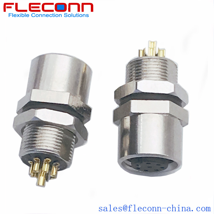 Conector hembra de montaje en panel M8 de 8 pines, rosca de sujeción trasera M8x0.5