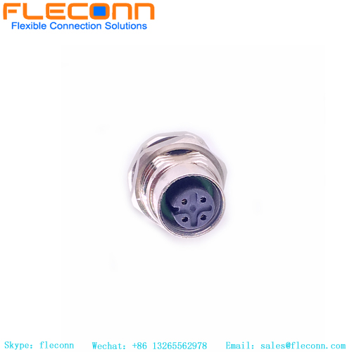 Conector M12 de 5 pines con fijación frontal y contactos