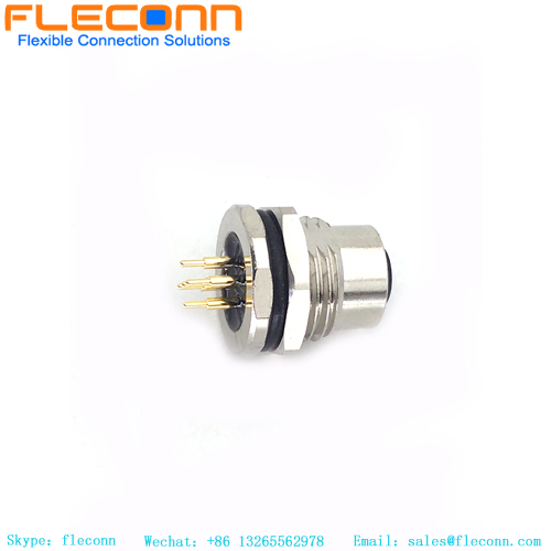 Conector M12 de 5 pines con fijación frontal y contactos