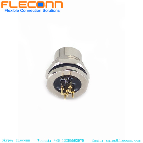 Conector M12 de 5 pines con fijación frontal y contactos