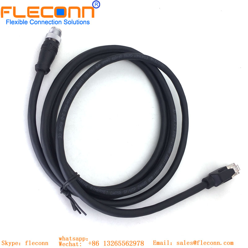 Cable impermeable codificado Industrial Ethernet X, conector hembra de 8 pines, M12