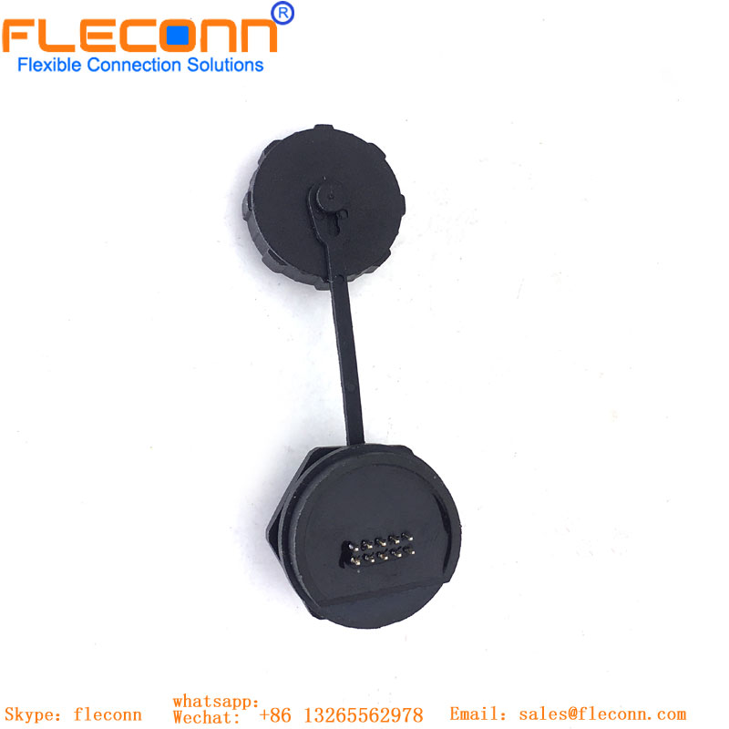 Conector RJ45 de montaje en panel redondo con cubierta antipolvo RJ45 round panel mount connector with dust cover