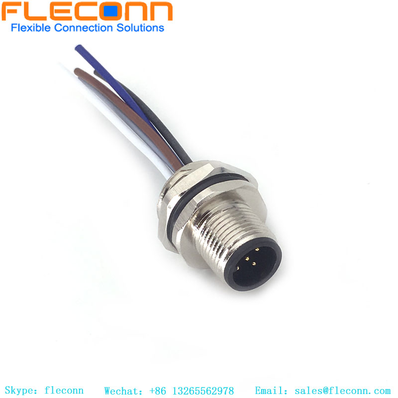 Conector de montaje frontal macho M12 de 5 polos con cable