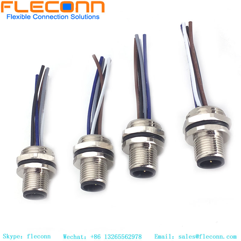 Conector de montaje frontal macho M12 de 5 polos con cable