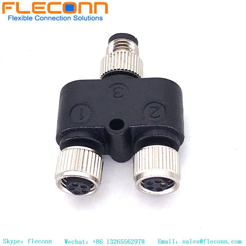 Conector M8 Y tipo 3 pines macho a divisor hembra doble