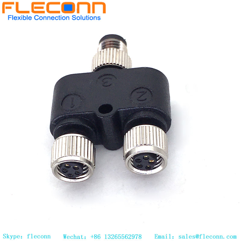 Conector M8 Y tipo 3 pines macho a divisor hembra doble