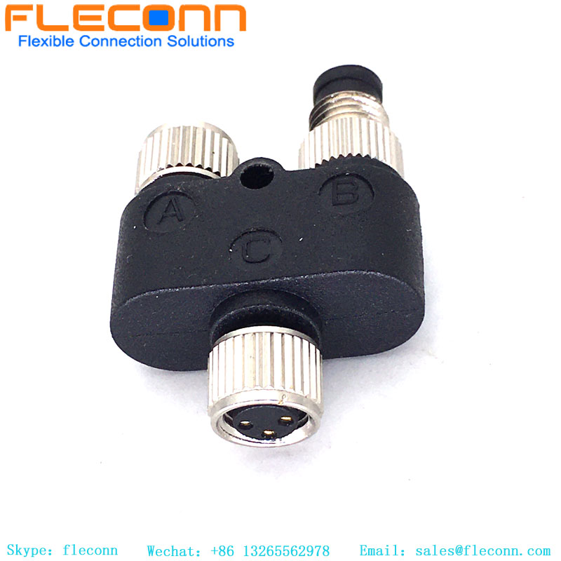 Conector M8 Y tipo 3 pines macho a divisor hembra doble