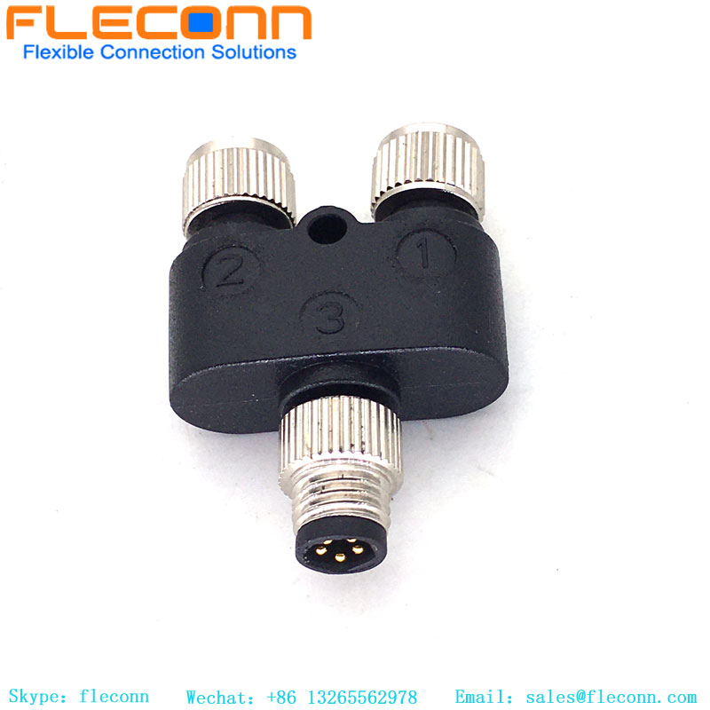 Conector M8 Y tipo 3 pines macho a divisor hembra doble