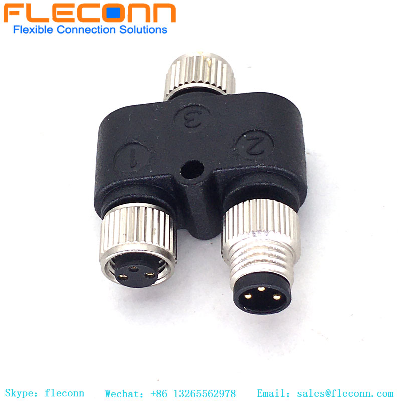 Conector M8 Y tipo 3 pines macho a divisor hembra doble