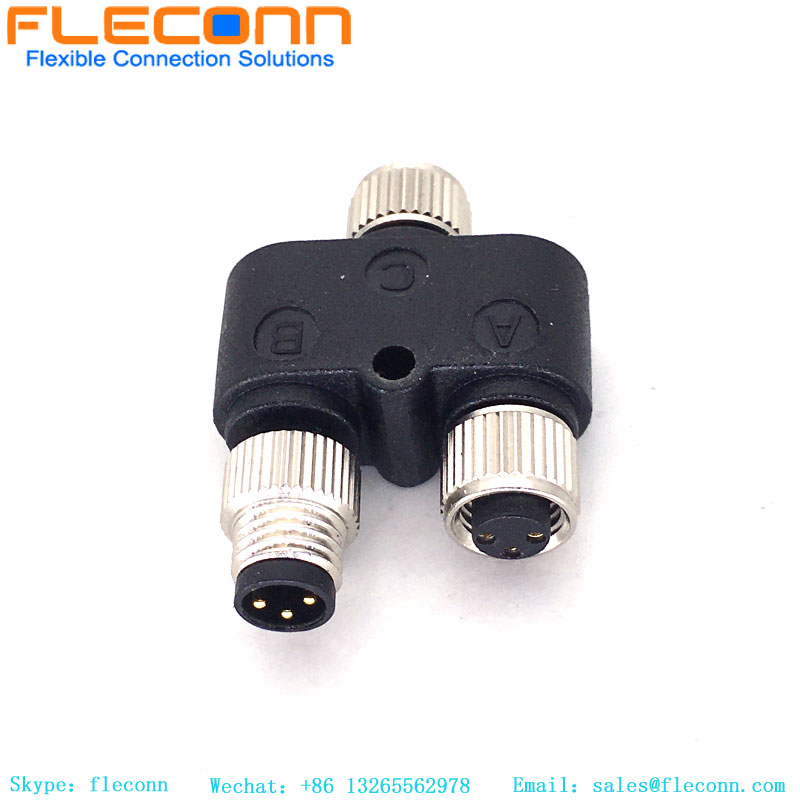 Conector M8 Y tipo 3 pines macho a divisor hembra doble
