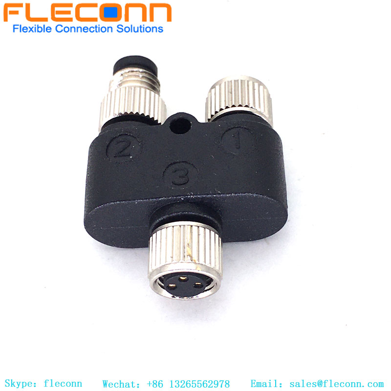 Conector M8 Y tipo 3 pines macho a divisor hembra doble