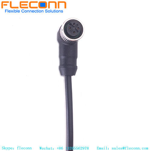 M12 4 Pin Connector Cable，90 degrees Angle Female Overmolding Lcable