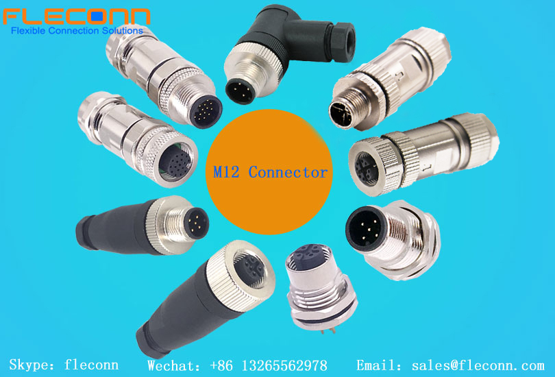 FLECONN can manufacture A-Coded B-Coded C-coded D-Coded K-Coded L-Coded S-coded T-coded X-Coded 3 pole 4 pin 5 pin 6 way 8 contacts 12 positions 17 pins male and female m12 connectors for industry automation, sensor and actuator systems, DeviceNet, Profibus, Interbus, Industrial Ethernet, Machine Vision Camera, Industrial Camera, Profinet, Ethernet/IP and EtherCat, Motor, Frequency-convertors. These m12 connectors have molding type, field wireable/field installable/field mountable type, pcb panel mount type, wire solder-cup terminal panel mount type. There are straight, right angle, T-shape and Y-shape connector available. These M12 male and female connector can reach IP67 IP68 waterproof rating.
