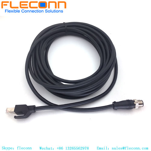 M12 4P D-coded Male To RJ45 Connector Cable