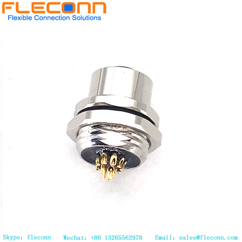 M12 12 Pin Female Panel Mount Connector，Rear Fastening Thread