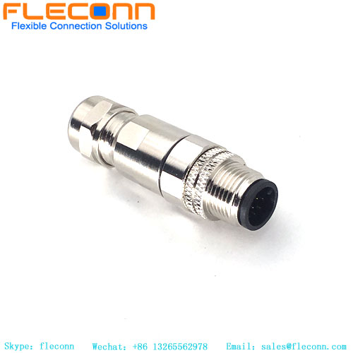 Conector macho M12 de 12 pines, un conector de carcasa metálica impermeable codificado