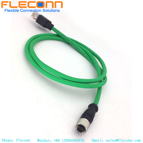 M12 4 Position D-Coded to RJ45 Ethernet Cable， Cat6 Shielded High Flex Industrial Network