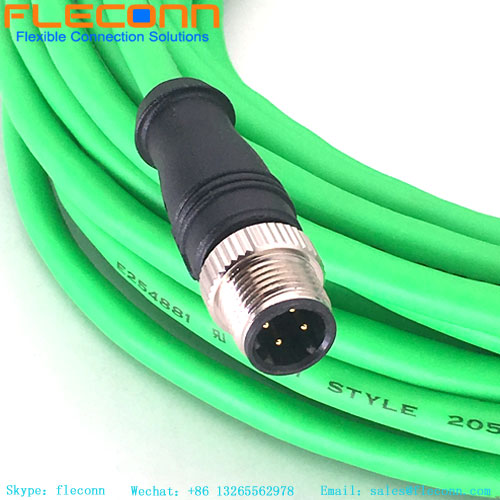 M12 4P Male Connector Cable, D-Coded, Straight Cable Assembly