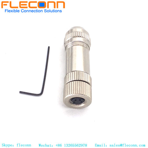 M8 4 Pin Female Connector, Metal Shielded, Field Wireable Cable Connector