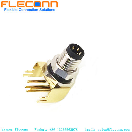 M8 90 Degree Waterproof Shielded 90 degree angled Panel Mount Connector