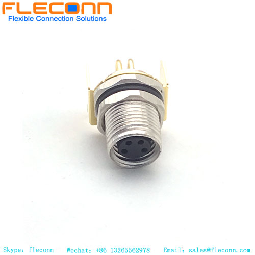 M8 Round Waterproof IP67 Connector, Right Angle 3 4 5 6 8 Pin Core Female Panel Mount Connector