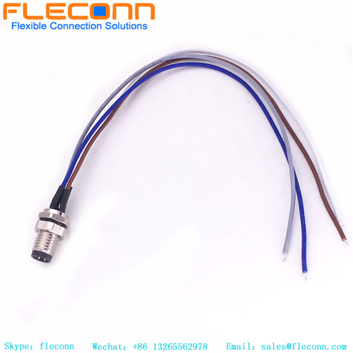 M8 4 Pin Male Panel Mount Cable, IP67 waterproof straight connector cable