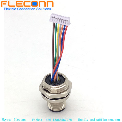 Conector de montaje en panel m12, código A, 8 polos con cables preensamblados