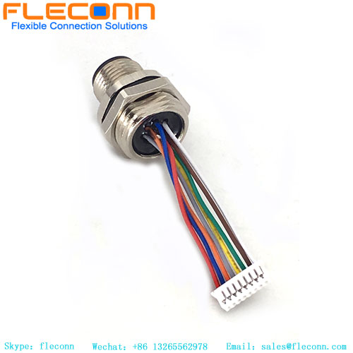 Conector de montaje en panel m12, código A, 8 polos con cables preensamblados