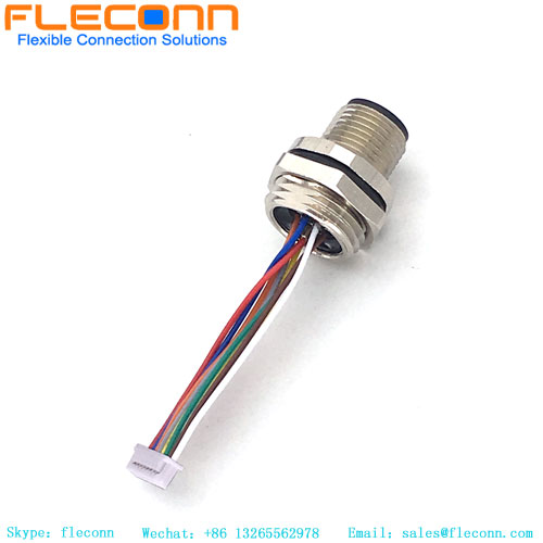 Conector de montaje en panel m12, código A, 8 polos con cables preensamblados