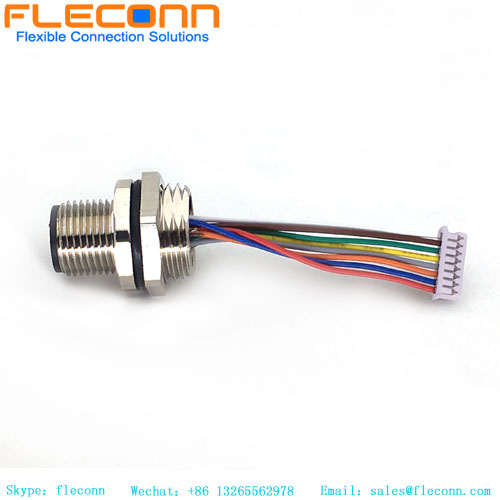 Conector de montaje en panel m12, código A, 8 polos con cables preensamblados